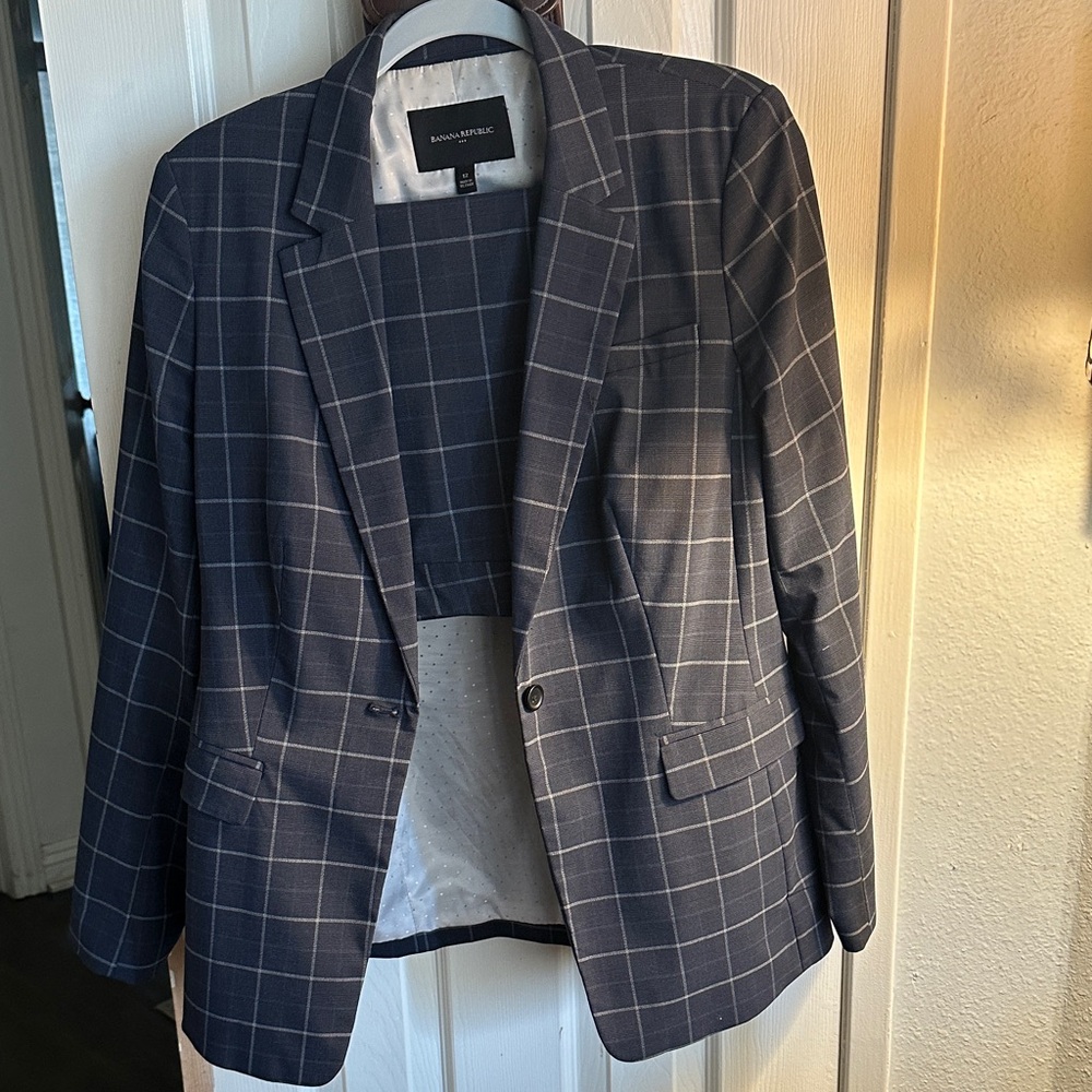 Banana Republic Charcoal Checkered Blazer